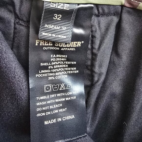 Free Soldier Men's Fleece Lined Outdoor Cargo Hiking Pants Water Repellent - Picture 7 of 7